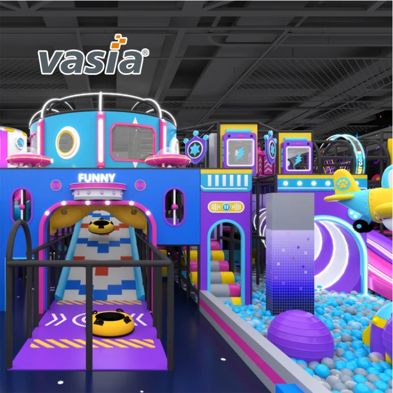 Vasia Play space‑themed indoor playground, trampoline and slide kids soft play equipment