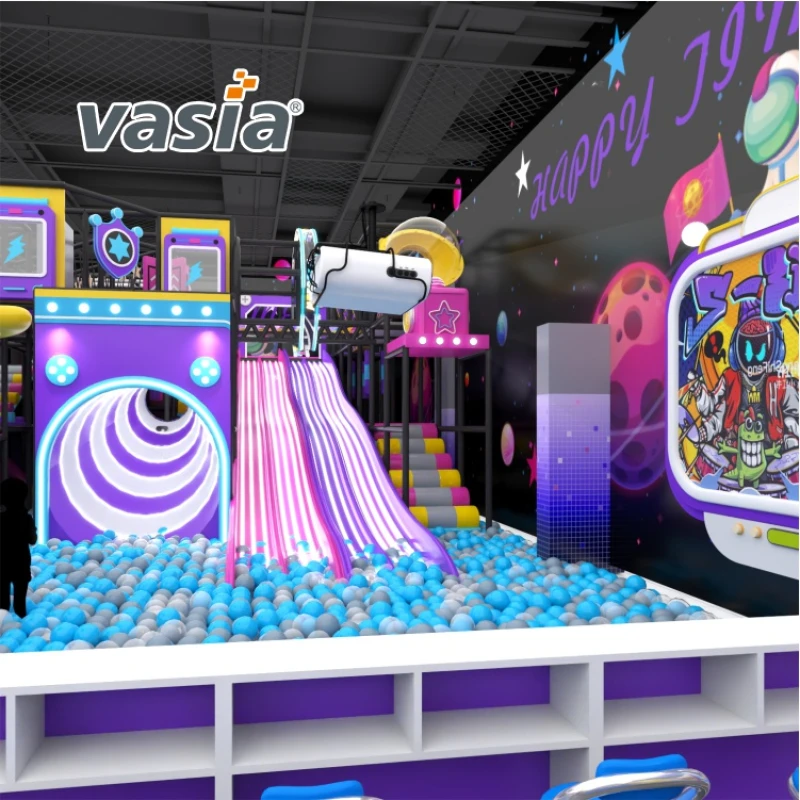 Vasia Play space‑themed indoor playground, trampoline and slide kids soft play equipment