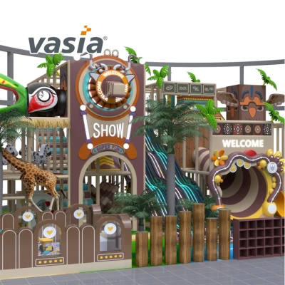 African jungle themed mall indoor playground, multi‑level kids play structure Vasia Play