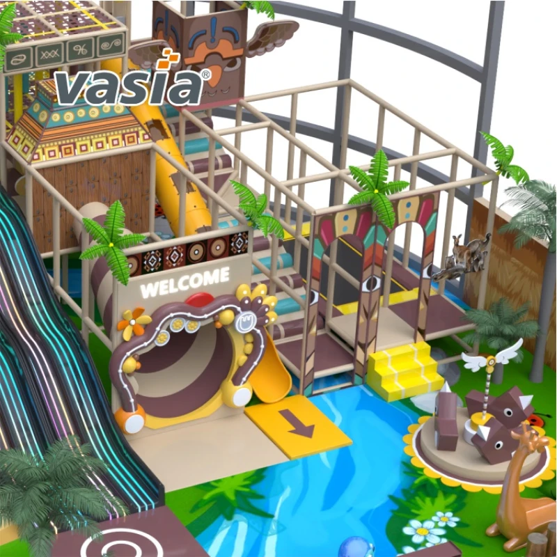 African jungle themed mall indoor playground, multi‑level kids play structure Vasia Play