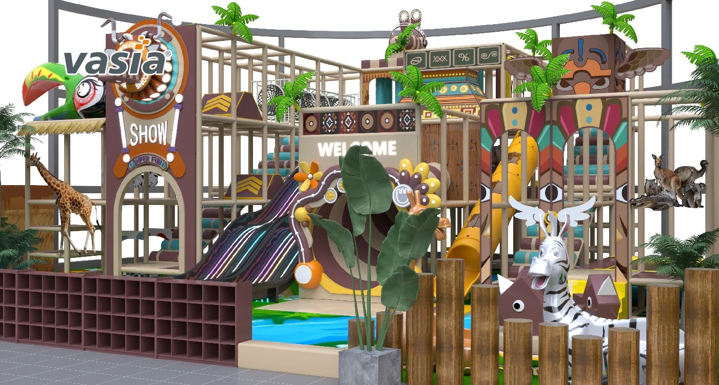 Indoor jungle soft play with LED slide & climbing net